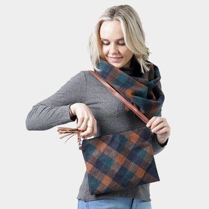 Navy Blue Plaid Check Crossbody / Clutch Bag